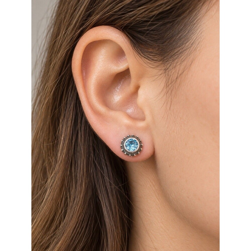 Vintage Brighton Regally Yours Blue Swarovski Crystal Silver Tone Stud Earrings